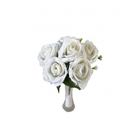 MINI BUQUE DE ROSA AVELUDADA BRANCA X 6 (M) 32CM