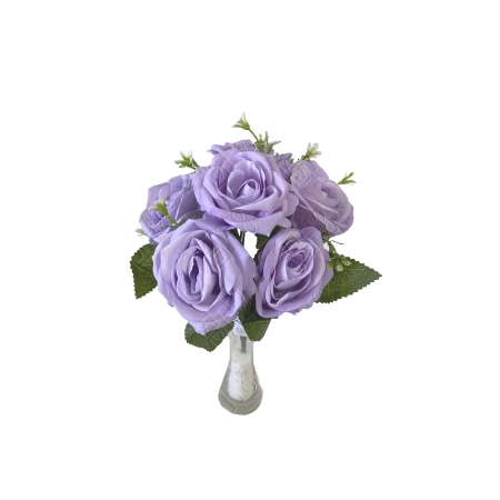 MINI BUQUE DE ROSA AVELUDADA LILAS X 6 (M) 32CM
