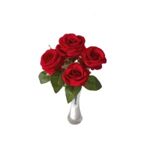BUQUE AVELUDADO BOTAO DE ROSA DIAMANTE X 5 (M) 33CM