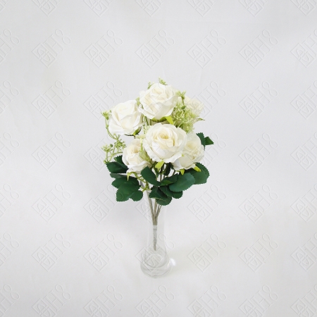 MINI BUQUE DE ROSA BRANCO X 7 (M) 33CM